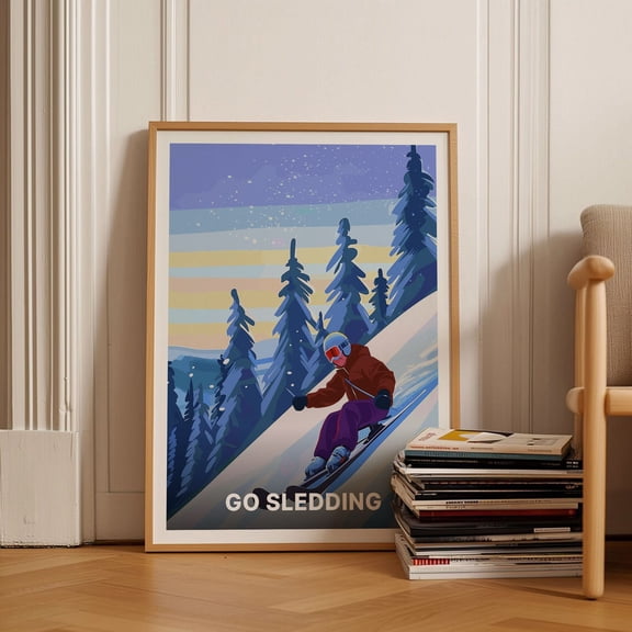 Winter Sports Travel Poster - Sledding, Skiing, Snowboarding, Tobogganing Retro Wall Art For Home Decor Wall Art, Modern Wall Decor, 24x36 UNFRAMED