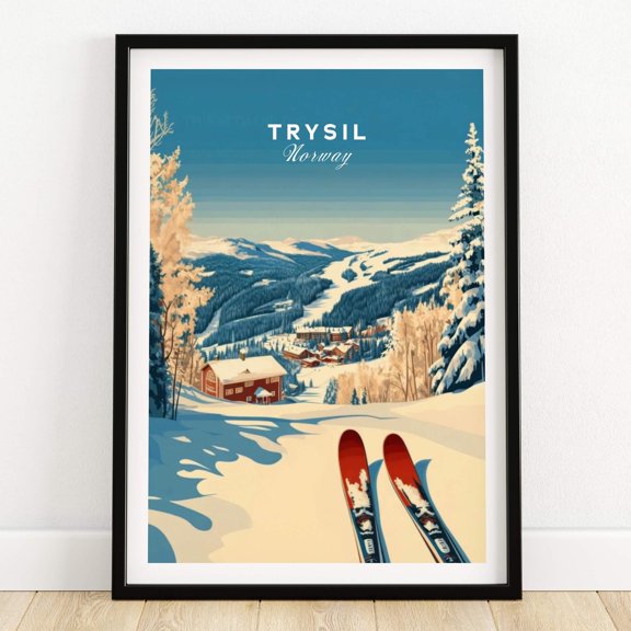 Winter Sports Wall Art Gift for Skier Mountain Cabin Ski House Decoration Trysil Ski Lodge