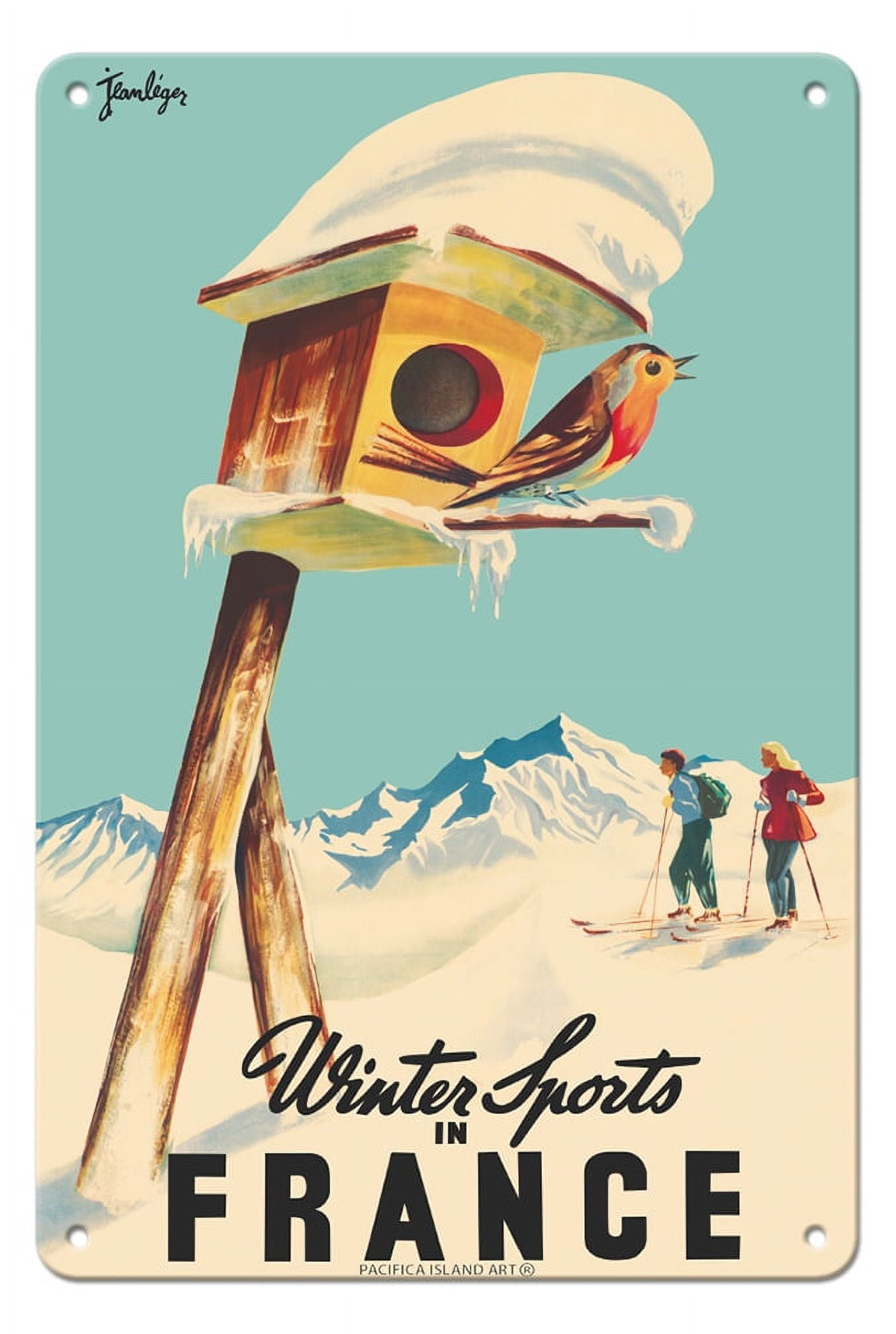 Winter Sports in France Skiing in French Alps Vintage Travel Poster