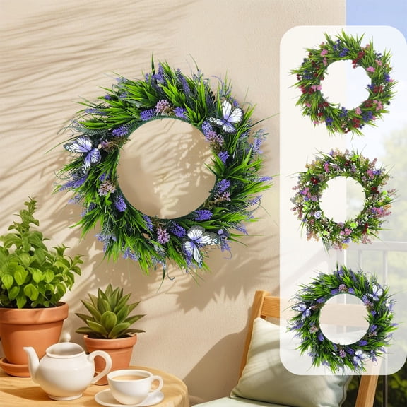 Winter Spring Door Wreath, 41cm PVC Greenery, Indoor/Outdoor Holiday Decor, Realistic Snowy Foliage & Berries