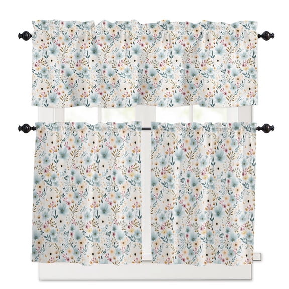 Winter Spring Kitchen Curtains Valances and Tiers Set of 3, 24 Inch Length Tier Curtains and Valance Rod Pocket Valance Curtains Set for Kitchen Bathroom Small Windows