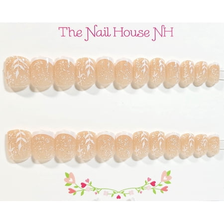 Winter Sprinkles French Manicure Embossed Glossy Extra Short Square Press On Nails - 24 Pieces - Artificial Nails