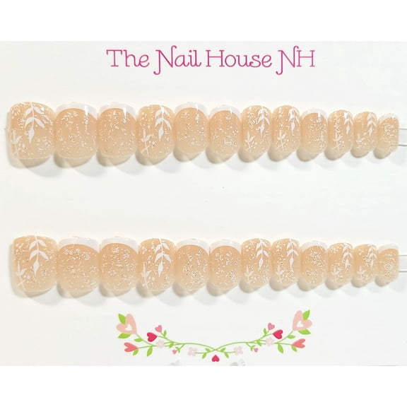 Winter Sprinkles French Manicure Embossed Glossy Extra Short Square Press On Nails - 24 Pieces - Artificial Nails