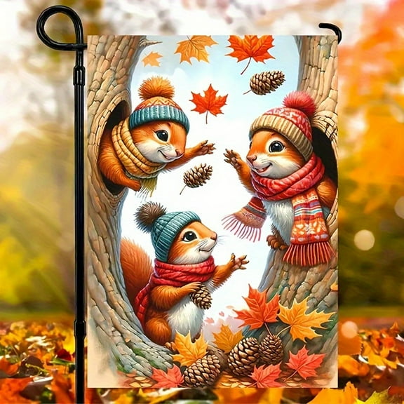Winter Squirrel Garden Flags for Outside 12x18 Double Sided,Merry Christmas Garden Flag for Outside Decor Winer,Small Yard Garden Flags Outdoor Decorations for Home