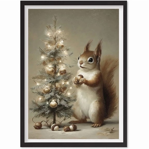 Winter Squirrel Print | Whimsical Christmas Tree Wall Art | Cozy Holiday Scene |, Matte Canvas Stretched, Posters for Room Bedroom Living Room Bathroom Wall Decor, Posters & Art Prints, Gift.