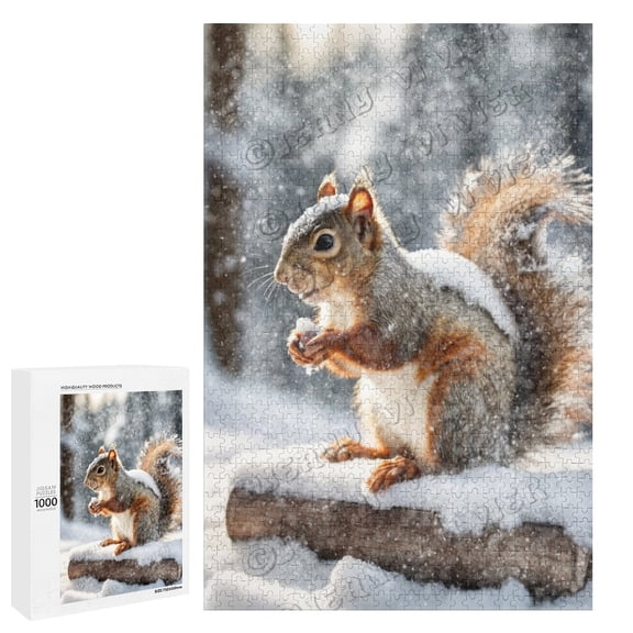 Winter Squirrel Wall Decor Wooden Wall Art Decor Christmas Decoration Gifts for Family 1000 Piece Jigsaw Puzzle 20"x30"