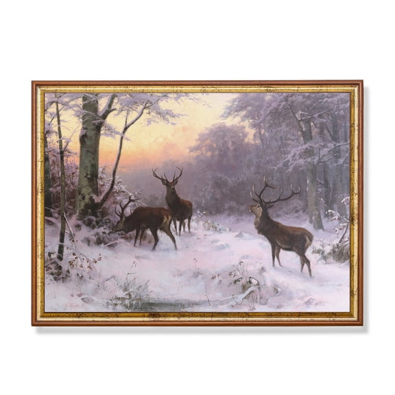 Winter Stag Landscape 19th Century Rustic Lodge Decor Unframed Paper Print