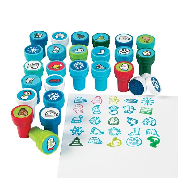 1 1/2" Bulk 50 Pc. Winter Animals & Icons Plastic Self-Inking Stamper Assortment