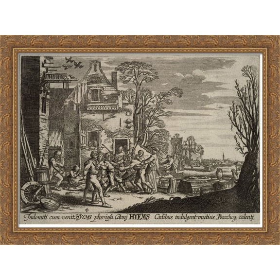 Winter. State 3. 38x28 Large Gold Ornate Wood Framed Canvas Art by Esaias van de Velde