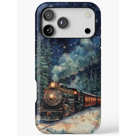 Winter Steam Train and Pine Forest Tough Case for Select Apple iPhone Models, Polycarbonate and TPU