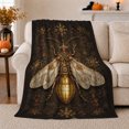 thumbnail image 1 of Winter Steampunk Insect Flannel Blanket with Gold Wings Snowflakes Holly Gear Art, Dark Brass Holiday Machinery Style, Gothic Sofa Bedroom Home Decor, Christmas Gift, 1 of 9