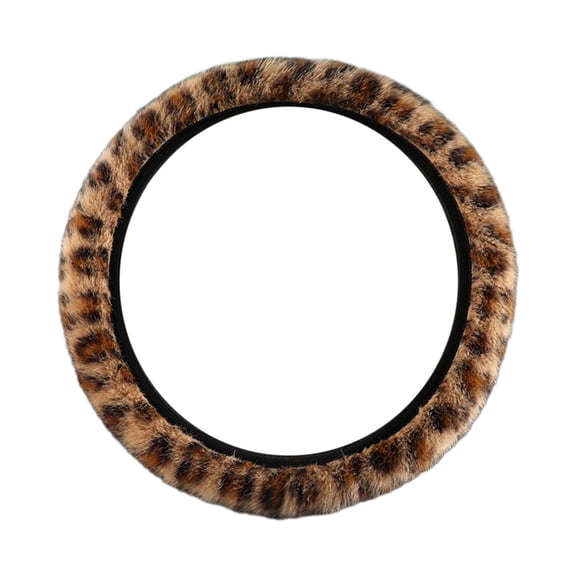 Winter Steering Cover, Leopard Print Warm Elastic Wheel Protector, Anti-Slip Fluffy Fuzz Vehicle Steering Wheel Protector, Universal for Vehicles