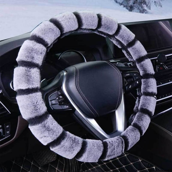 Winter Steering Wheel Cover, Faux Wool Short Hair Handle Cover, Warm Cold-Proof Lint Grip for Cars, Wine or Coffee Color, Standard Size 38cm/15in