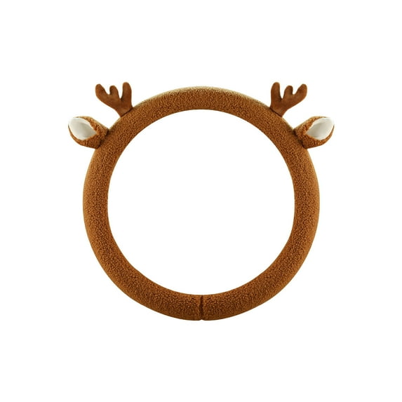 Winter Steering Wheel Cover Plush Fleece Liner for Cold Weather D-Shaped Design Non-Slip Grip - Universal Fit for Standard 14-15 Inch Wheels(Brown)