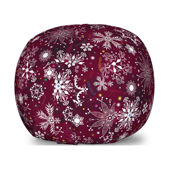 Winter Storage Toy Bag Chair, Floral Flakes with Colorful Swirls Dots and Stars Xmas Party, Stuffed Animal Organizer Washable Bag, Large Size, Maroon White Multicolor, by Ambesonne