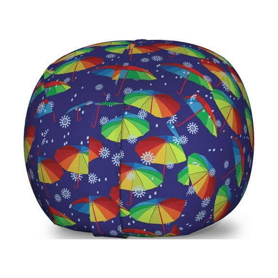 Winter Storage Toy Bag Chair, Rainbow Colored Umbrella Drawings and Snowflake Motifs Illustration, Stuffed Animal Organizer Washable Bag, Large Size, Dark Lavender Multicolor, by Ambesonne