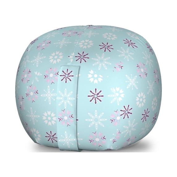 Winter Storage Toy Bag Chair, Snowflake Shapes Xmas Celebration Winter Season Holiday Happy New Year Noel, Stuffed Animal Organizer Washable Bag, Small Size, Pale Blue and White, by Ambesonne