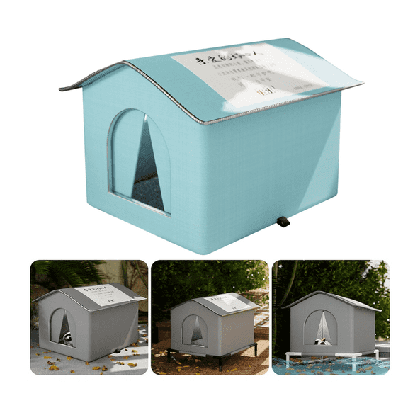 Winter Strays Cats Shelter Nest Waterproof Large Space Cats Tent for Outdoor Use (Blue, S)