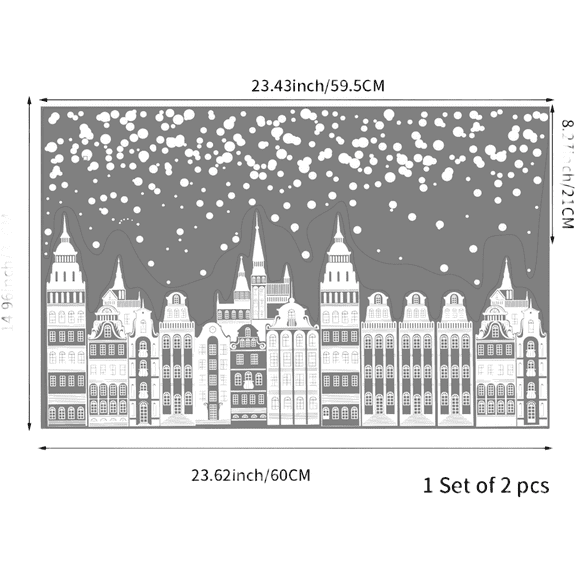 Winter Street Scene Window Cling with Double Sided Transparency White Color