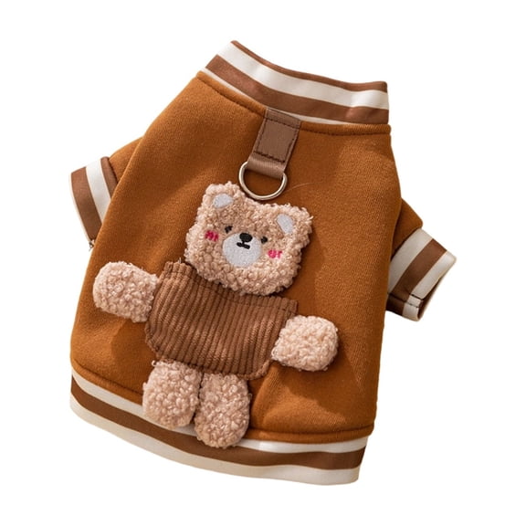 Winter Stripe Pullable Hoodie For Dogs & Cats, Casual 3D Teddy Bear Applique Pet Clothing, Built-In Leash Ring Pullover Hoodie For Small Pets Suitable For Chihuahua, Poodle,