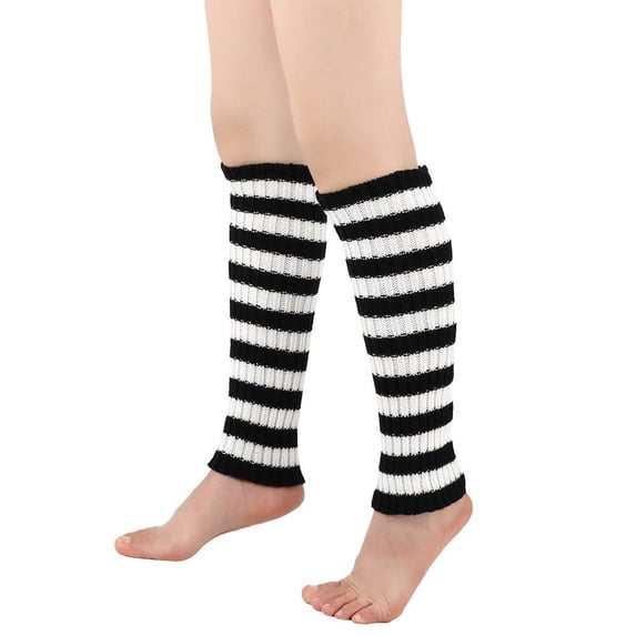 Winter Striped Knitted Leg Warmers Soft Warm Boot Socks for Daily Wear Black One Size