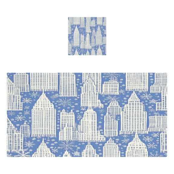 Winter Style City Pattern 2 Piece Cotton Bath and Face Towel Set Soft and Absorbent, for Beach Pool Bathroom