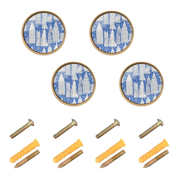 Winter Style City Pattern Cabinet Furniture Knobs Drawer Metal Pulls 1.26in Acrylic Zinc Alloy Dual Screw Set