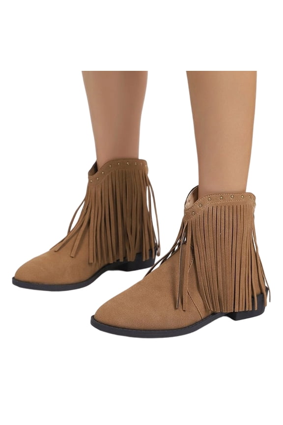 Winter Suede Fringe Boots Autumn Dance Party Footwear, Hanging Booties Music Festival Outfits, Comfortable Shoes Holiday Street Strolling, Thermally Insulated Dressy Footwear, Khaki 5