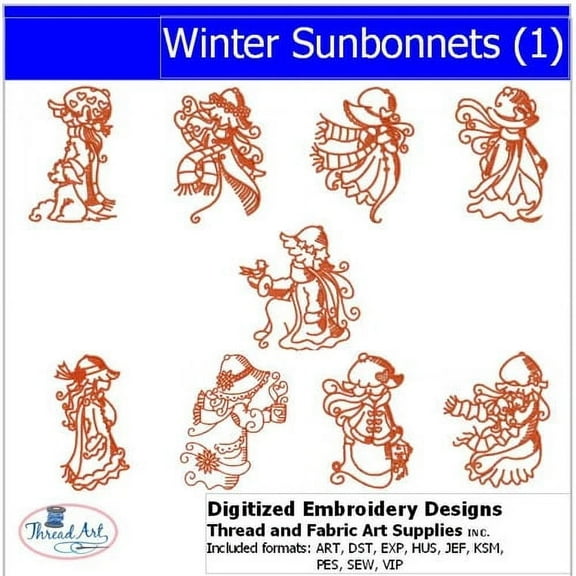 Winter Sunbonnets(1) Embroidery Designs - All Popular Formats Included - Loaded on USB Stick