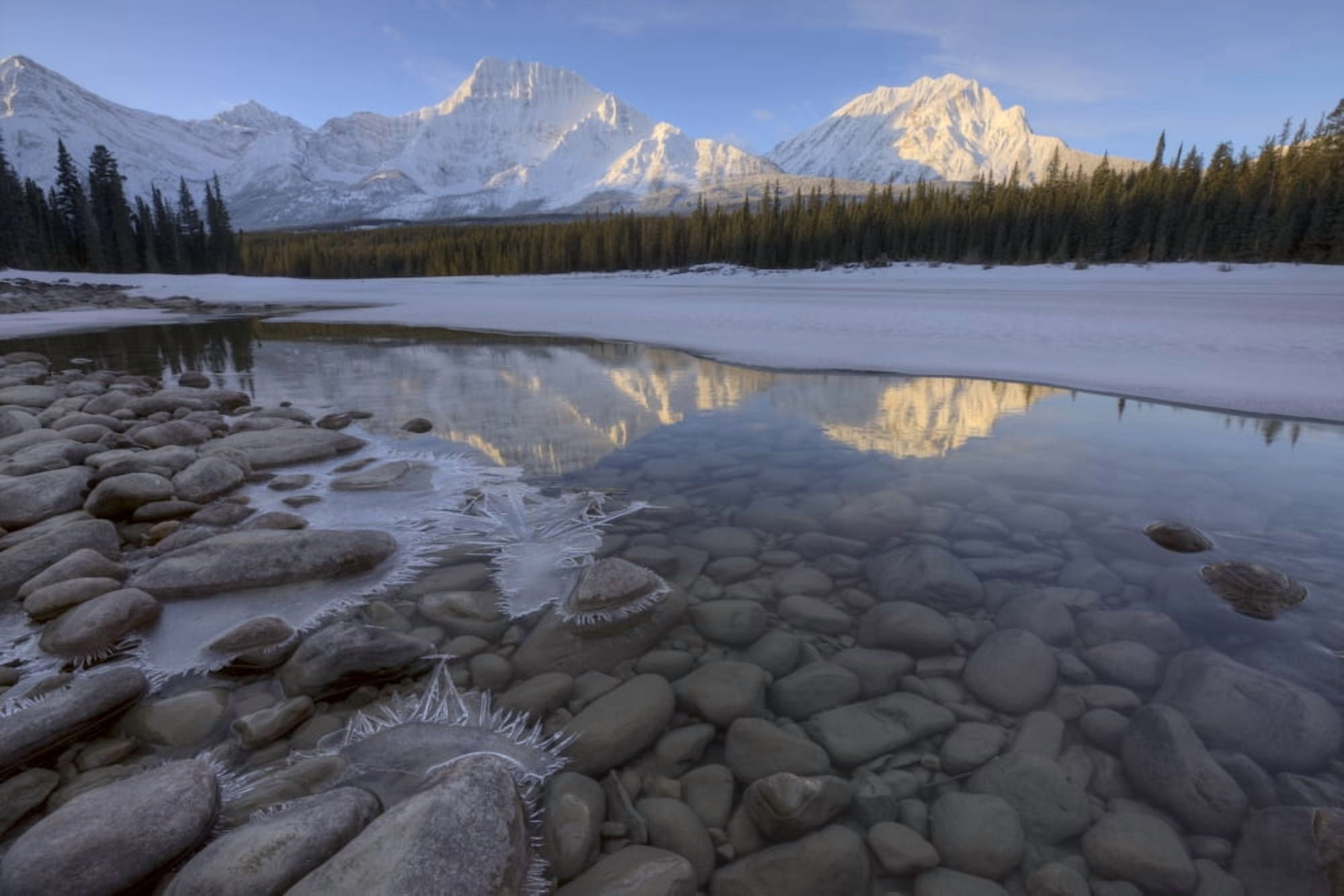Winter Sunrise On The Athabasca River In Jasper National Park Alberta Canada Canvas Art - Dan Jurak Design Pics (17 x 11)