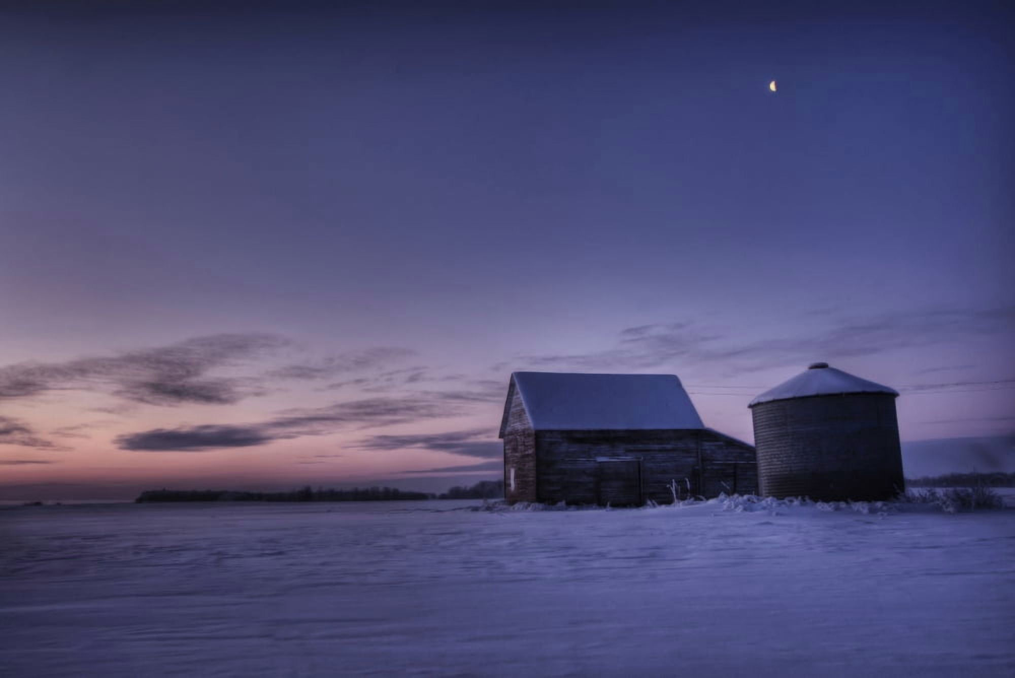 Winter Sunrise Over A Silo And Barn Alberta Canvas Art - Dan Jurak Design Pics (17 x 11)