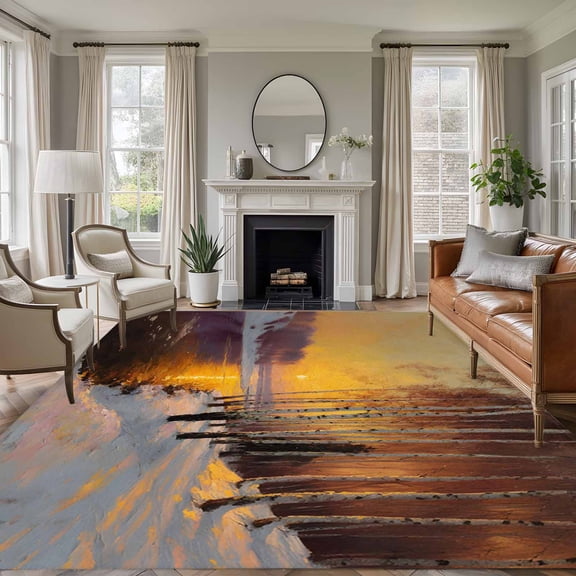 Winter Sunset Area Rug 8x10 Washable Rug Non Slip Nature Snow Forest Landscapes Large Area Rug Soft Stainresistant Indoor Floor Carpet for Living Room Bedroom Home Office Dining Room Nursery