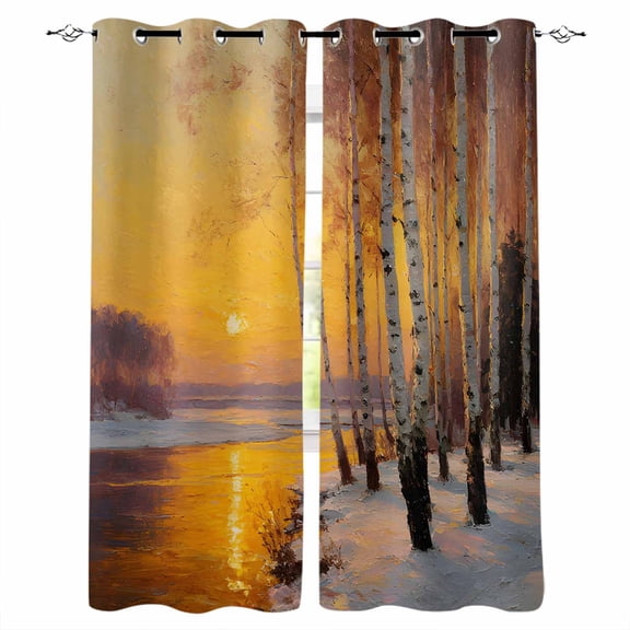 Winter Sunset Blackout Curtains for Bedroom Living Room Darkening Curtains 84 Inch Length 2 Panels Set Nature Snow Forest Landscapes Window Curtain Insulated Window Treatment Grommet Drapes 42"x84"