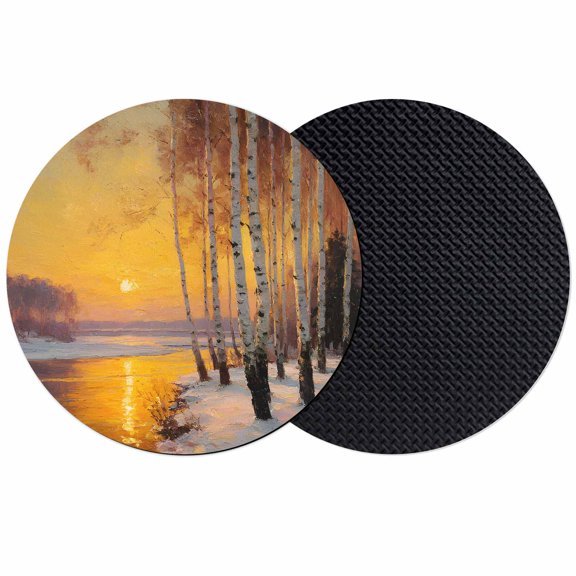 Winter Sunset Coasters Set of 2, Absorbent Coasters for Drinks, Nature Snow Forest Landscapes Coaster for Desk Coffee Table Protection, Home Decor House Warming Gifts 4"