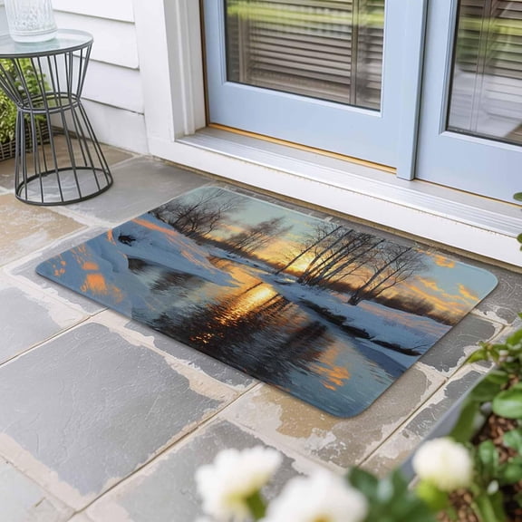 Winter Sunset Door Mat, Non-Slip Welcome Mat Absorbent Front Door with Rubber, Nature Forest Snow Landscapes Doormat Outdoor Indoor Entrance, Floor Rug Decor for Entryway Patio Kitchen, 16x24 in
