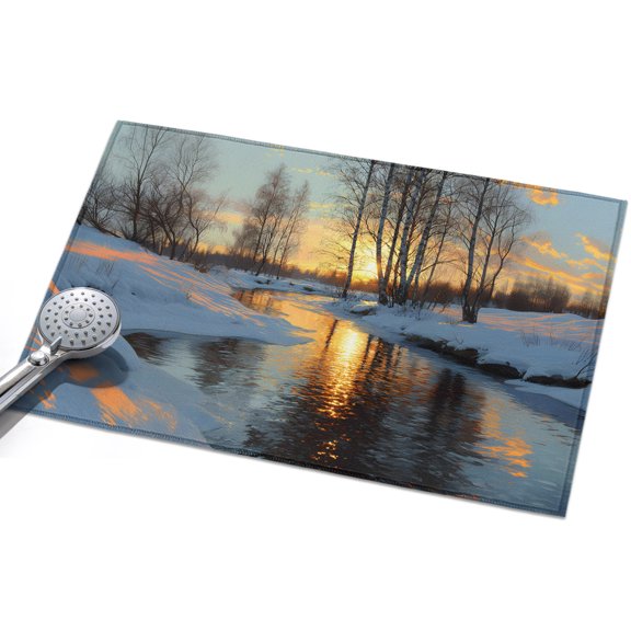 Winter Sunset Entryway Rug 2x3ft Washable Non Slip Bathroom Rug Low Pile Soft Indoor Floor Front Door Mat Nature Forest Snow Landscapes Rectangle Area Rugs Carpet for Kitchen Office Dining Room Home