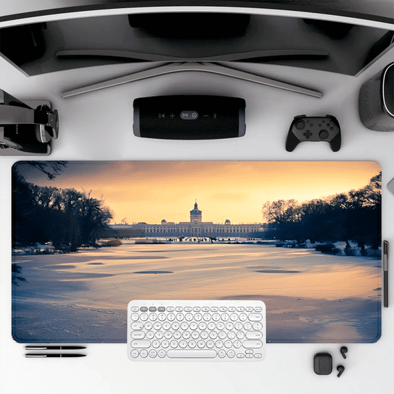 Winter Sunset Frozen Lake Mouse Pad 35.4 x 15.8 Inches Rubber Desk Mat for Office and Home Use
