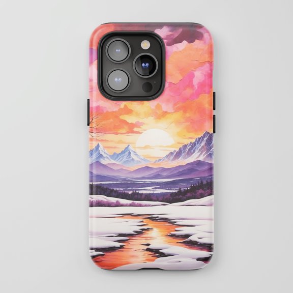 Winter Sunset Landscape for All iPhone Series Tough Phone Case Art Style