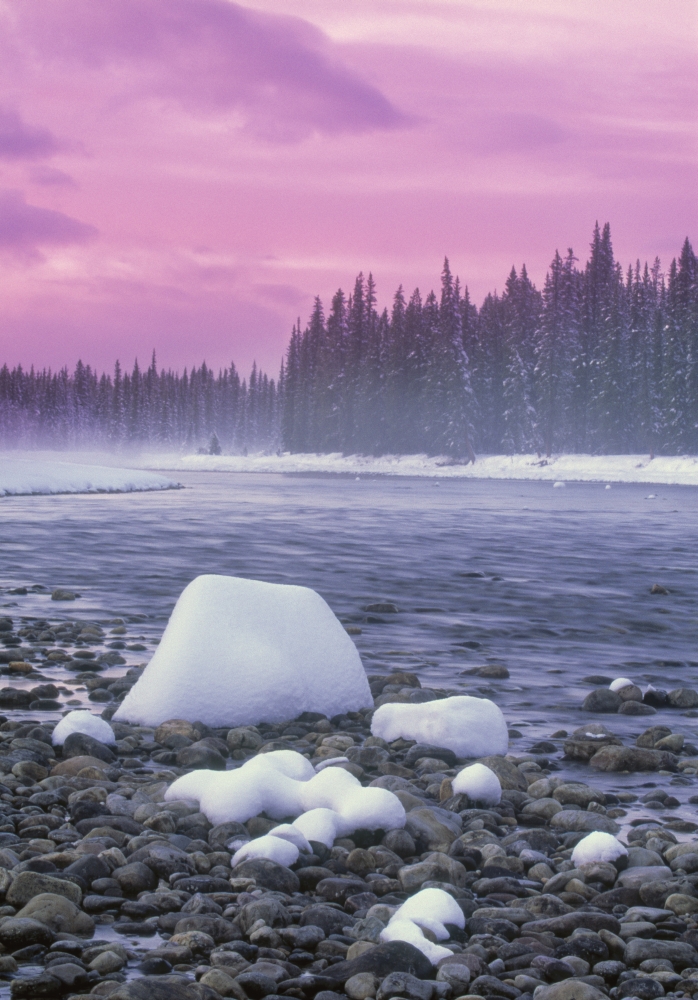 Winter Sunset On Bow River Banff National Park Alberta Canada Canvas Art - Darwin Wiggett Design Pics (11 x 16)