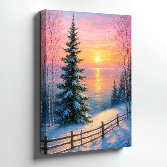 Winter Sunset Pine Forest Wall Art Print, Farmhouse Decor