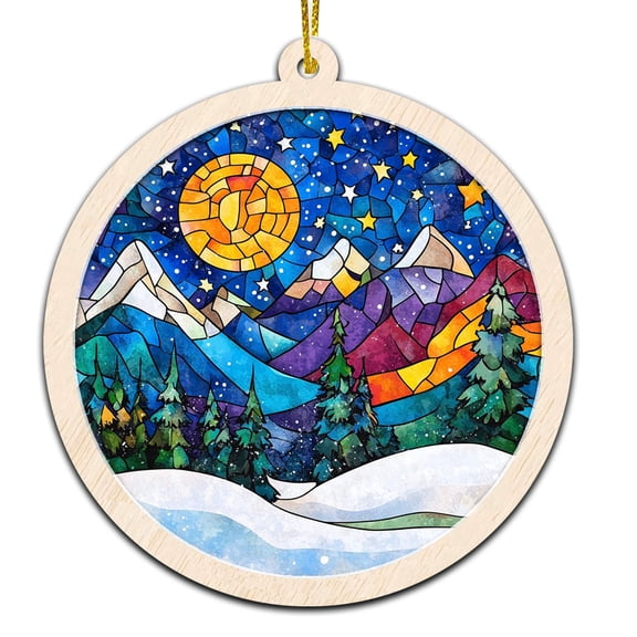Winter Sunset Stained Glass Suncatcher Ornament  Holiday Ornament with Text for Loved Ones, Family & Friends, Christmas 2025 Decoration