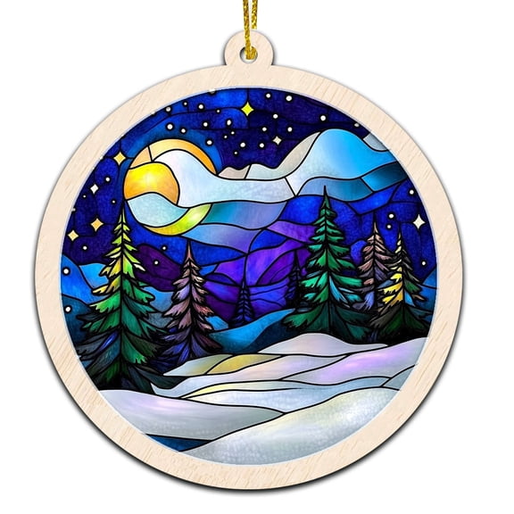 Winter Sunset Stained Glass Suncatcher Ornament  Holiday Ornament with Text for Loved Ones, Family & Friends, Christmas 2025 Decoration