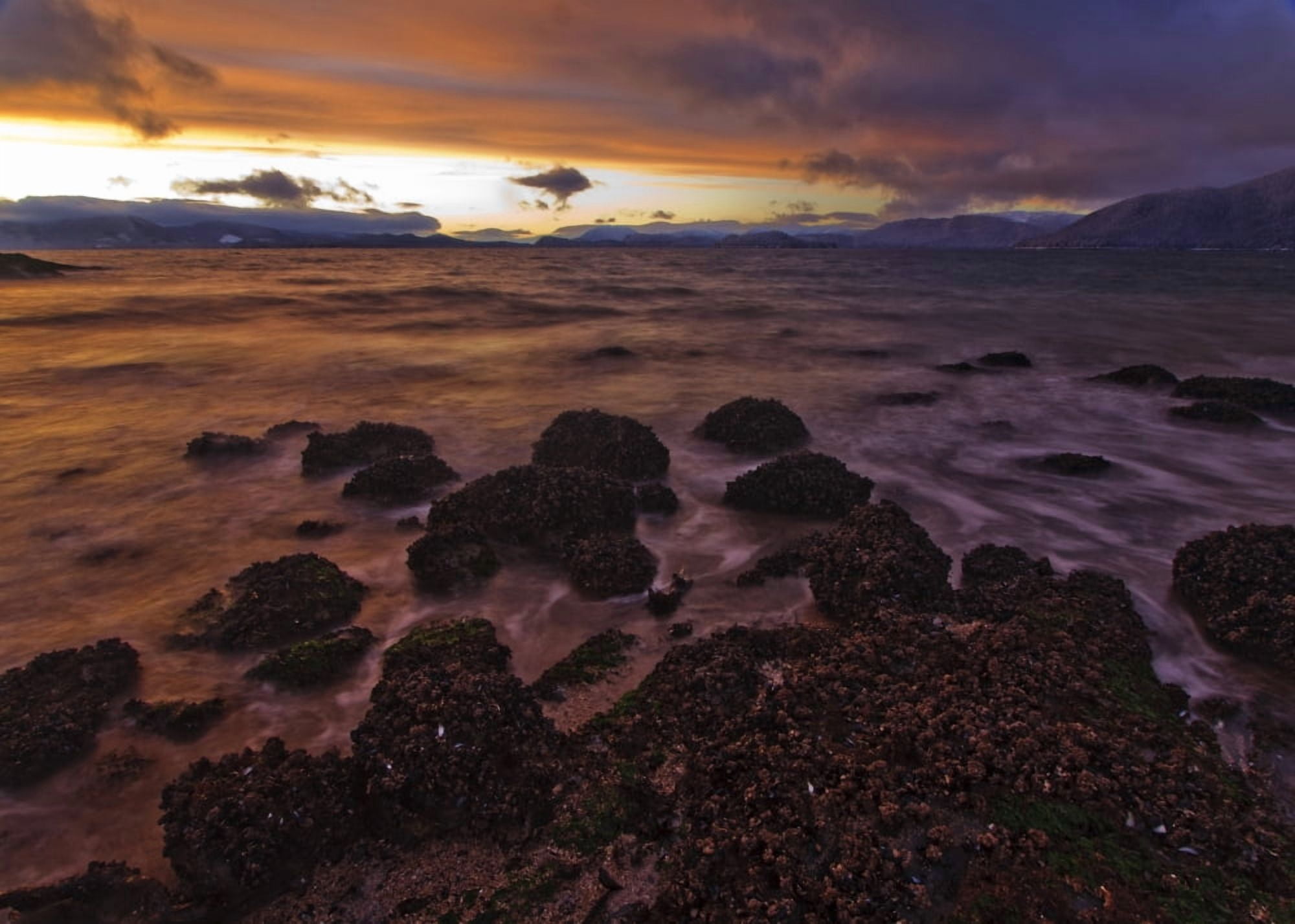 Winter Sunset View Of Zimovia Strait And Woronkofski Island Seen From Petroglyph Beach At Wrangell Island Alaska Canvas Art - Quentin Smith Design Pics (17 x 12)