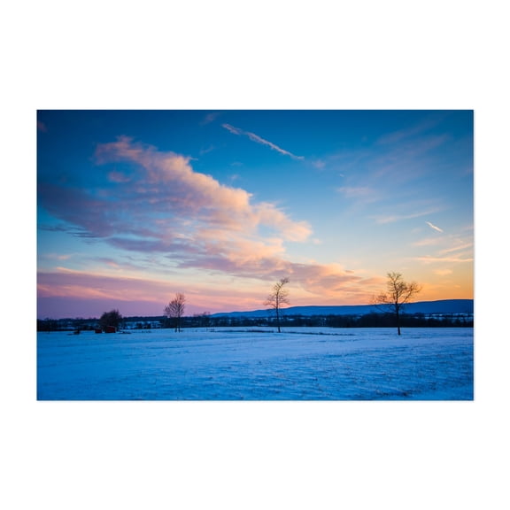 Winter Sunset in Frederick Co - Maryland Photography Winter Snow Landscape Sunset Rural Nature Scenic Unframed Wall Art Print 32 x 48 inches