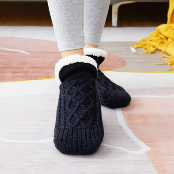 Winter Super Soft Warm Cozy Fuzzy Fleece-Lined With Grippers Slipper Socks