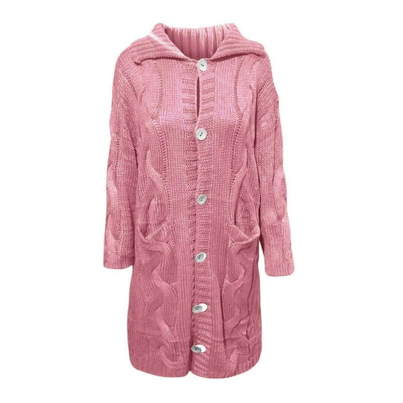 Winter Sweater Coat for Women Usmixi Womens Hooded Sweater Overcoat Plus Size Casual Solid Open Front Button Long Coats Long Sleeve Pocket Soft Knit Sweater Outwear 2023 Jacket Holiday