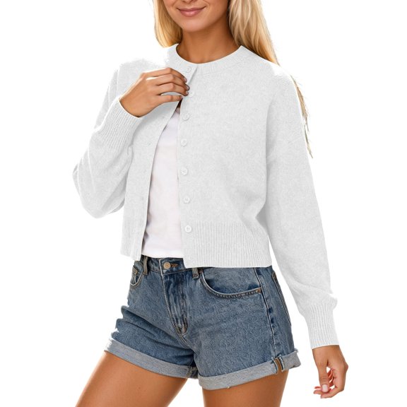 Winter Sweaters for Women Knitted Cardigan Sweater Coat Fashion Open Front Long Sleeve Round Neck Solid Color Short Style Soft Warm Comfortable Casual Outerwear Fall Winter Christmas Sweaters