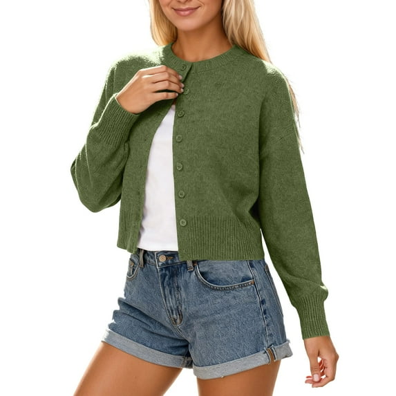 Winter Sweaters for Women Knitted Cardigan Sweater Coat Fashion Open Front Long Sleeve Round Neck Solid Color Short Style Soft Warm Comfortable Casual Outerwear Fall Winter Christmas Sweaters