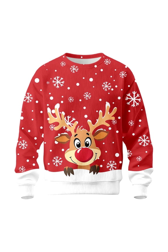Winter Sweaters for Women Reindeer Snowflake Print Knitted Sweater Pullover Long Sleeve Crewneck Casual Warm Winter Festive Apparel Top Christmas Sweaters