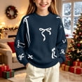 thumbnail image 1 of Winter Sweaters for Girl Cozy Thermal Long Sleeve Crew Neck Cute Bow Printed Pullover Sweater for Daily Casual Family Gathering Wear Navy 5-6 Years, 1 of 7